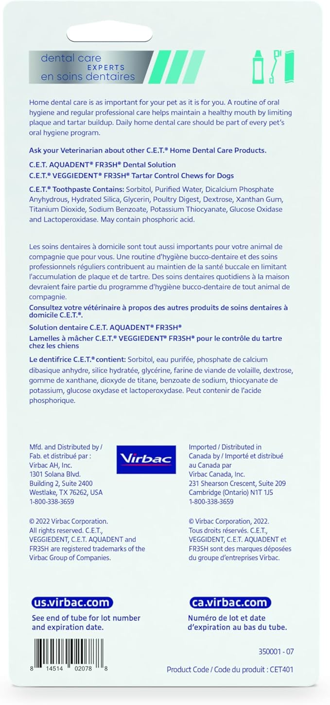 Virbac C.E.T.® Oral Hygiene Kit for Dogs | Poultry-Flavor Toothpaste | Fingerbrush and Pet Toothbrush,(Pack of 2)