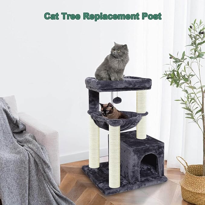 Gothic & Goth Cat Tree Tower Replacement Post - Black, 2 Pack, 15.7in Scratching Post Pole with M8 Screws, Natural Sisal for Cat Tree Repair & Rebuild