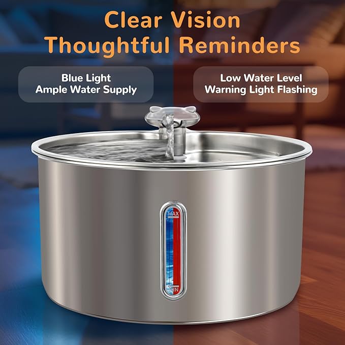 Cat Water Fountain Stainless Steel, 135oz/4L with Adjustable Pump & 3 Flow Modes, Ultra-Quiet Automatic Cat Dog Water Dispenser, Large Capacity Water Fountain for Cats, Dogs, Multiple Pets