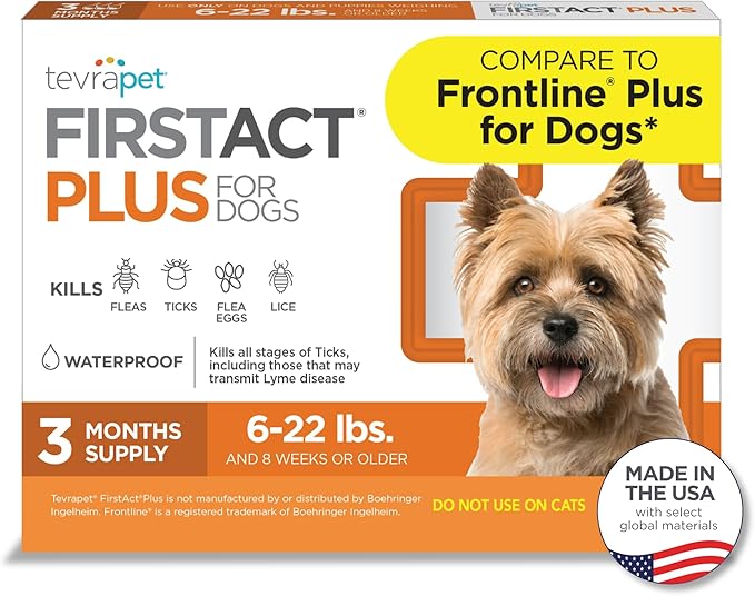 FirstAct Plus Flea Treatment for Dogs, Small Dogs 6-22 lbs, 3 Doses, Same Active Ingredients as Frontline Plus Flea and Tick Prevention for Dogs