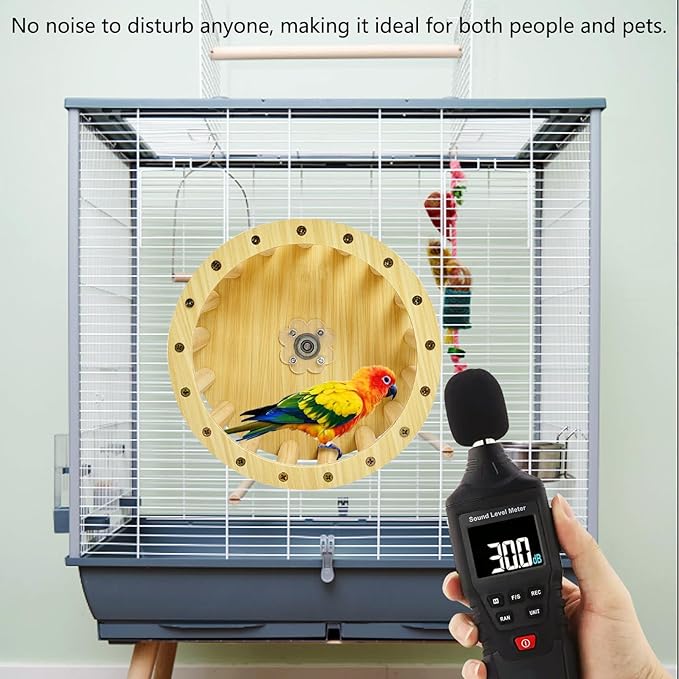 PINVNBY Wooden Bird Exercise Wheel Parrot Running Wheel Toy Cage Mounted Parakeet Interactive Spinner Toy Bird Rotating Perch for Budgies Lovebird Java Sparrow Canary Parrots and Some Small Animals