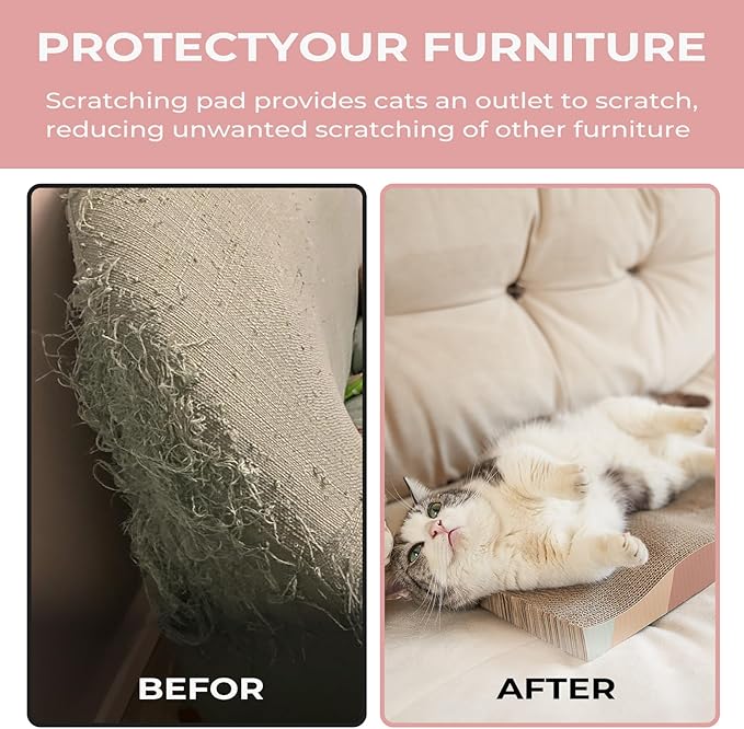 Cat Scratching Pads Cardboard Cat Scratchers for Indoor Cats Reversible Large Wide Corrugated with Catnip and Mini Toy(5pcs)