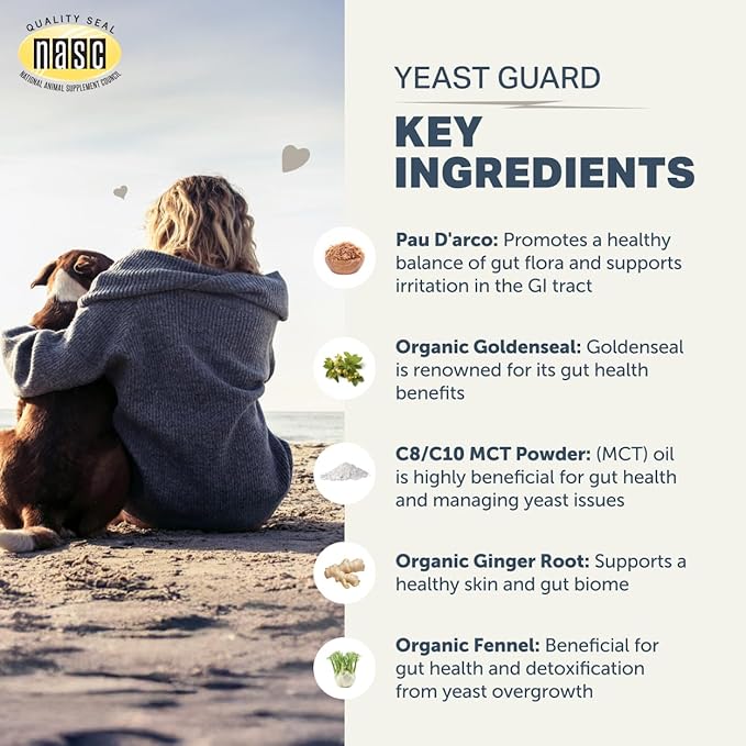FOUR LEAF ROVER Yeast Guard for Dog Yeast - Veterinarian Formulated - Supports Healthy Skin, Ears & Paws - 100% Natural with Organic Herbs - 30 Day Medium Dog Supply