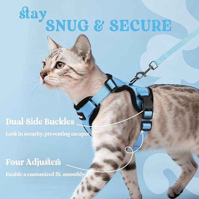 rabbitgoo Cat Harness and Leash for Walking, Escape Proof Soft Adjustable Vest Harnesses for Cats, Easy Control Breathable Reflective Strips Jacket, Light Blue, XS