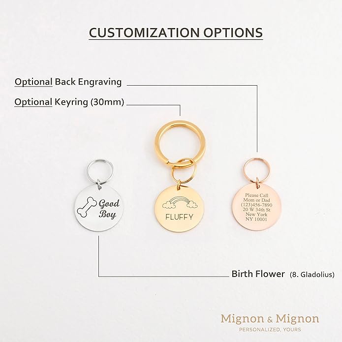 MignonandMignon Personalized Dogs Cats ID Tags Pet Collar Coin Charm Lovely Symbols Dog Name Collar Accessories Father's Day Gift Custom Engraved Products for Extra Small Dog Anti-Lost Pet -AID-C-S
