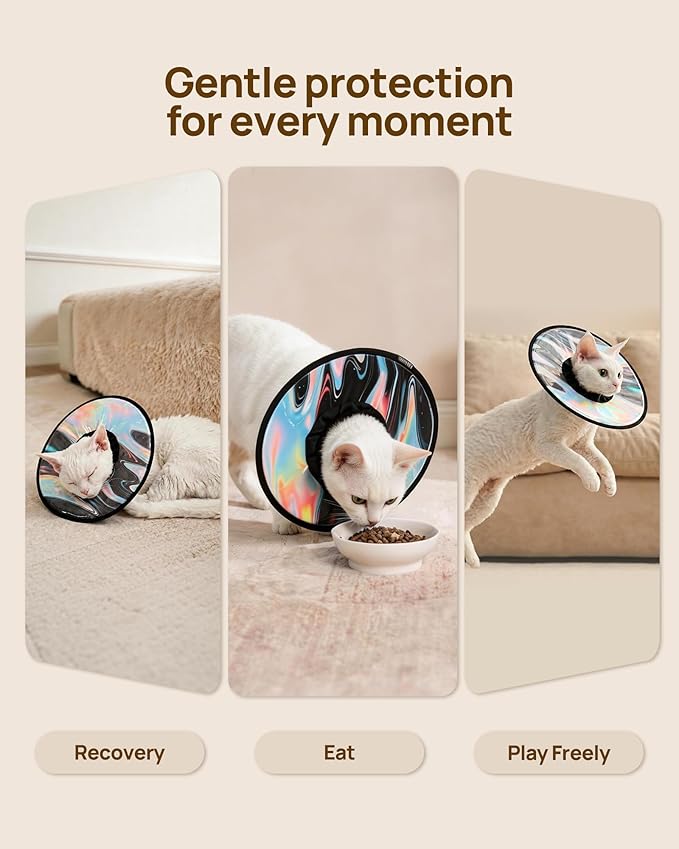 Soft Cat Cone Collar, Adjustable Cat Recovery Collar, After Surgery to Stop Licking, Waterproof & Easy to Clean, Lightweight Elizabethan Collar for Cats and Small Dogs (Stellar Wanderer, M)