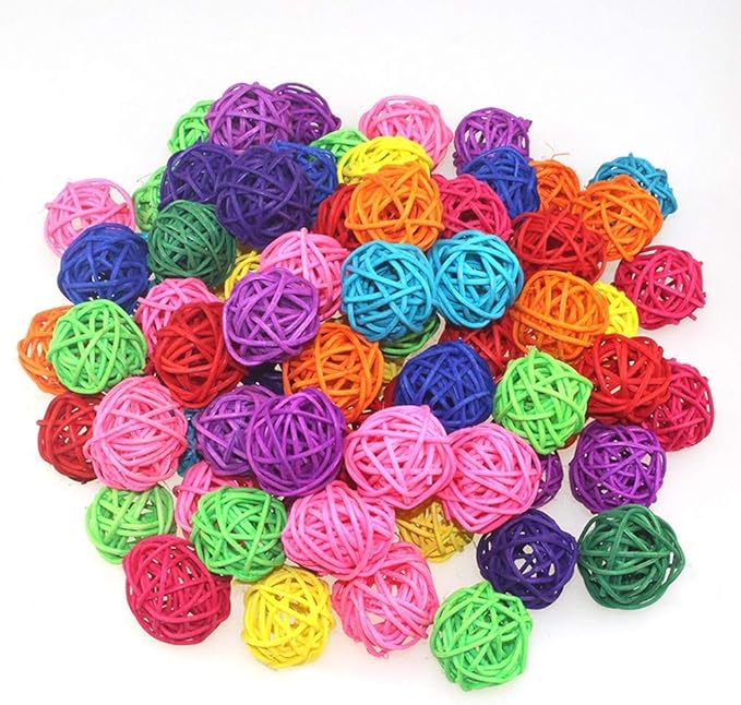 100 Pieces Wicker Rattan Balls Parrot Bird Toys Chewing Toys for Parakeet Budgie Cockatoo, Grapevine Ball for Birds, DIY Craft Party Wedding Multi-Colored (100 pcs, 1.18In)