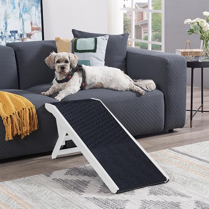 unipaws Foldable Wooden Pet Ramp with Adjustable Height, Dog Ramp to Reach High Bed and Couch, Durable Pet Ladder with Updated Non-Slip Yoga Mat for Small Dog and Cat