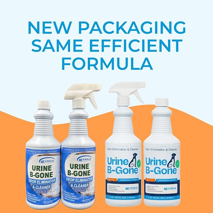 Urine B-Gone, Professional Enzyme Odor Eliminator & Pet Stain Remover, Human, Cat & Dog Urine Cleaner, Effective on Laundry, Carpets & More, Citrus Scent, 32oz, Pack of Two