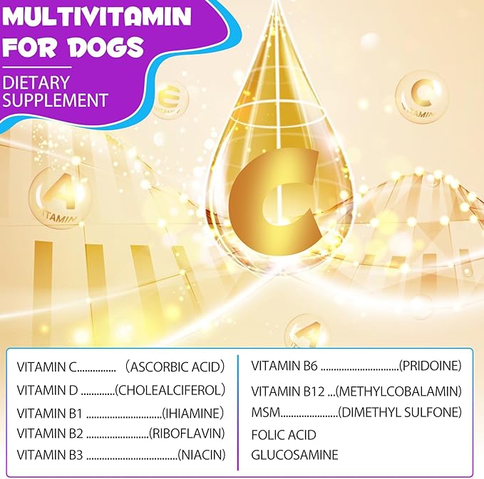 Dog Multivitamin Liquid Drops - 15 in 1 with Glucosamine, MSM & Cranberry, Supports Joint, Skin & Coat, Immune, Heart & Urinary Health, 2 fl oz