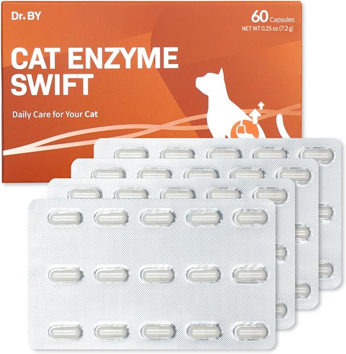 Doctor By Cat Enzyme Swift Cat Digestive Enzyme Supplement Vomiting Diarrhea, Loss of Appetite, Hairball with Pancreatine, Papain, Bromelain, Micro-Size for Easy Swallowing, 60 Sprinkle Capsules