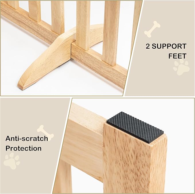 30" Height Tall Freestanding Pet Gate, Solid Wood Folding Safety Fence Wooden Dog Gate with 2 PCs Support Feet Ideal for Stairs, Doorways, Halls, Kitchens, Heavy Duty Gates, 3 Panels, Oak
