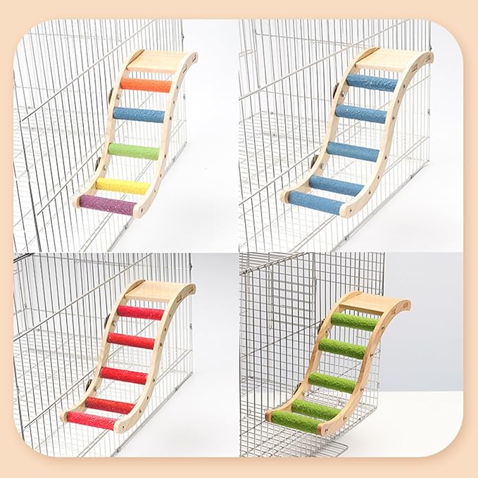Hamiledyi Nature Wooden Bird Ladder Pet Parrots Climb Bridge Exercise Stands for Parakeet Climbing Chewing Bridge Bird Cage Accessories for Cockatiel Parakeet Lovebirds Budgie (Green)