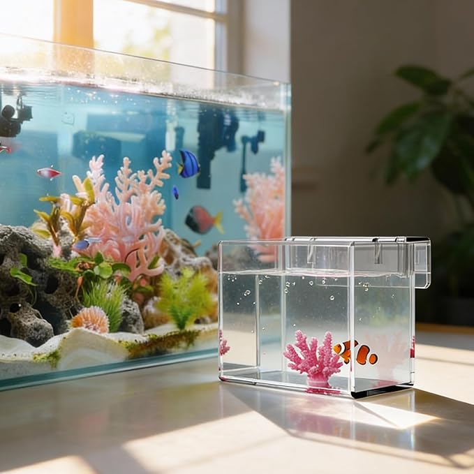 Acrylic Hatchery Incubator Tank for Fish & Corals, Hanging Acclimation Box for Saltwater & Freshwater Aquariums, Aquarium Fish Breeding Box for Small Fish Shrimp Turtle and Betta as Decoration
