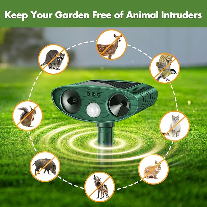 4 Pack Ultrasonic Animal Repellent Cat Repellent Deer Repellent Devices Outdoor Solar Animal Deterrent Motion Activated Raccoon Repellent Dog Skunk Rabbit Squirrel for Garden Yard