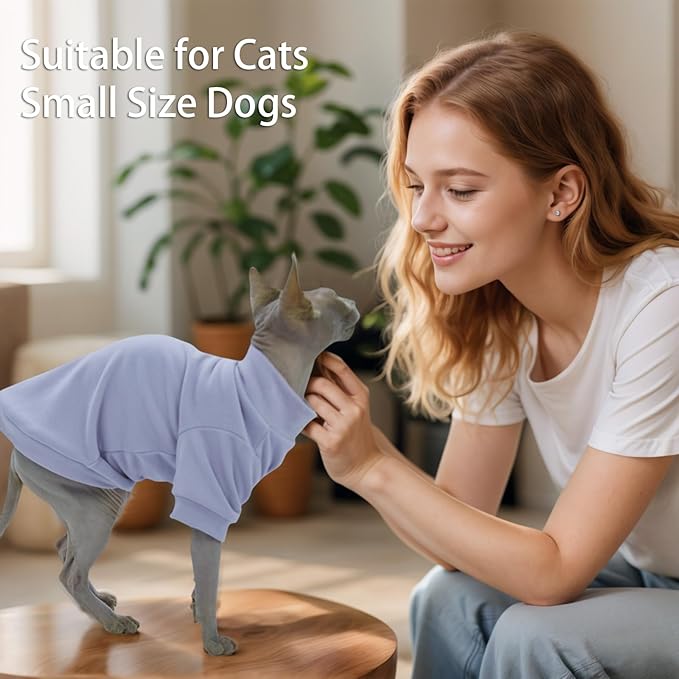 Sphynx Cat Clothes Hairless Cat Sweater Shirt Soft Warm Long Sleeves Pullover Pet Clothes Pajamas Dog Cloth for Small Dogs Kitten Clothes Pet Sweaters (Light Purple, 2XL)