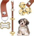 Leather Dog Bells, Puppy Potty Training Bell Dog Doorbell Potty Train Dog Bell for Potty Training Door Bells for Dogs to Ring to Go Outside Jingle Bells (Leather Brown, Glitter Bone 1 PCS)