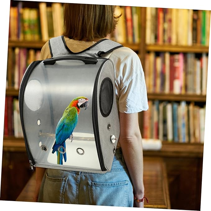 Hemoton Bird Carrier Backpack with Detachable Stand Breathable Parrot Travel Cage for Outdoor Adventures Shoulder Straps and Visible Window Lightweight Pet Carrier Bag for Hiking and