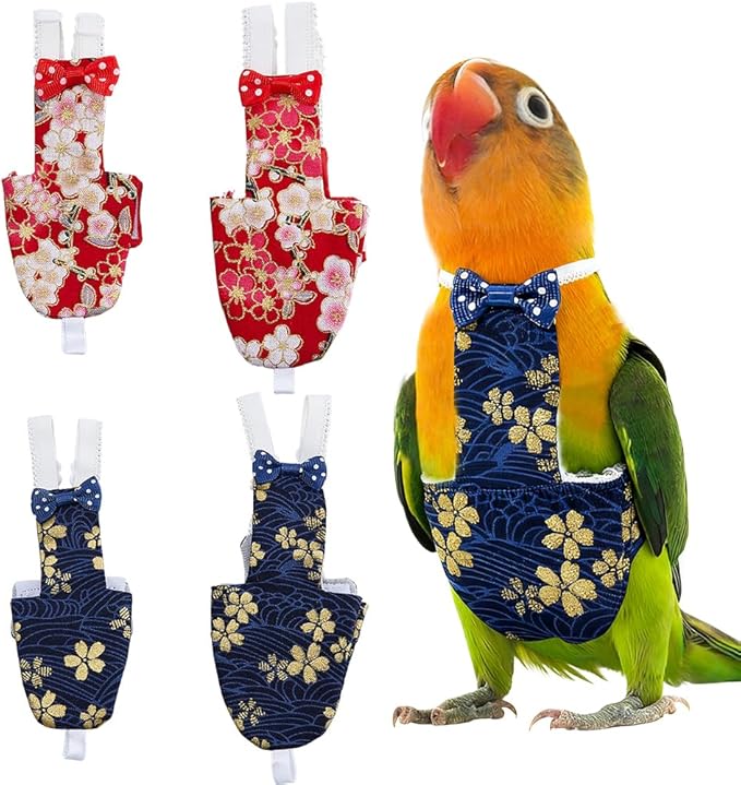 SUPERFINDINGS 4Pcs 4 Styles Flower Bird Diaper Bird Flight Suits Diapers Reusable Parrot Nappy Washable Cute Urine Wet Suit for Cockatiel Conure Budgie Macaw African Grey Parakeet