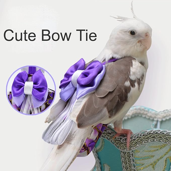 Bird Flight Suits Diapers, Parrot Flight Suits Diapers for Monk Parakeets, Cockatiels Flight Suits, Parrot Clothes, Bird Training Nappy Suit Liners Clothes (L, Purple-A)