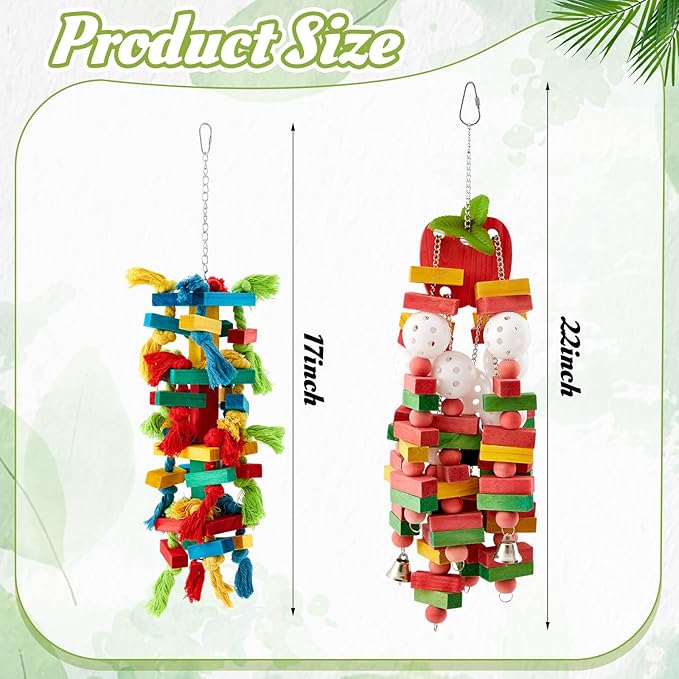 2 Pcs Extra Large Bird Parrot Toy, Multicolored Atural Wooden Bird Chewing Toy Parrot Cage Chewing Toys for Large Medium Macaws Cockatoos African Grey Parrots Birds