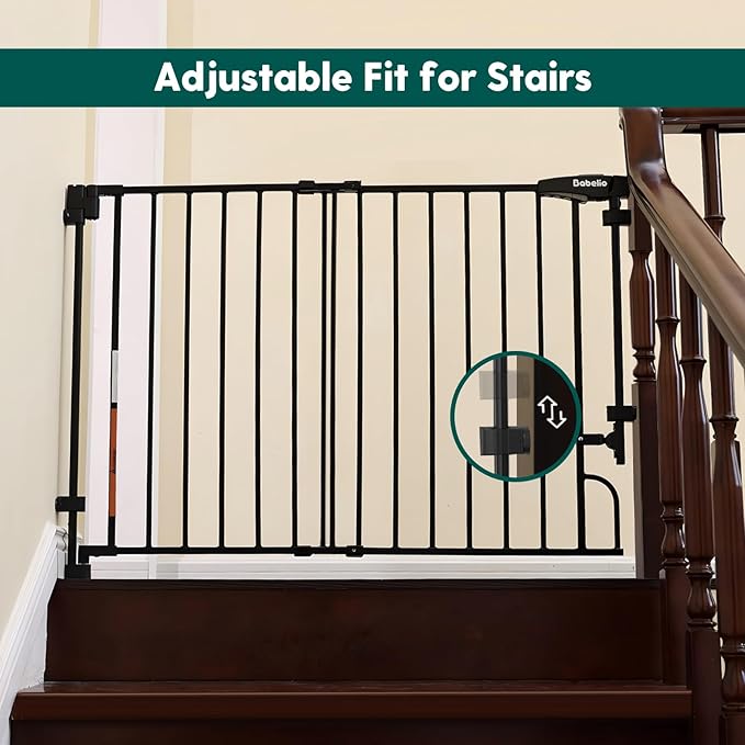 Babelio Removable & No Bottom Bar Baby Gate, 29-43" Hardware Mounted (Drill Needed)| Wide Walk-Thru| Auto-Close Safety Dog/Pet Gate for Stairs & Doorways (Black, 29-43" W, 30" H)