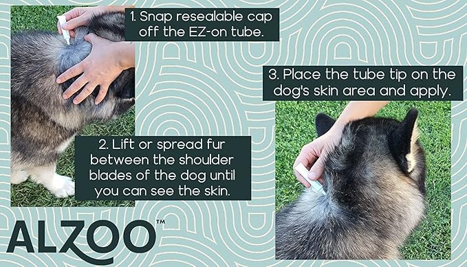 ALZOO Natural Flea & Tick Squeeze-On for Dogs, Helps Repel Fleas, Ticks & Mosquitos, Up to 3-Months Protection, Plant-Based Active Ingredients, Water-Resistant, 3 EZ-On Applicators Per Pack