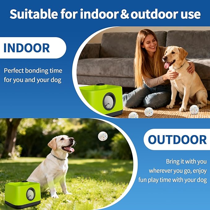 Automatic Dog Ball Launcher: Upgraded Auto/Manual Pet Ball Thrower Toy for Dog Indoor/Outdoor Play Include 4 Chew-Resistant Balls - Home,Park,Yard Dog Self Play Companion for Dog Parent