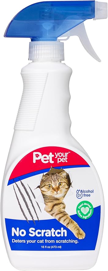 No Scratch Cat Deterrent Spray, 16 Fl Oz– Non-Toxic for Carpets and Furniture – Natural Cat Stop Scratching Deterrent Spray – Indoor/Outdoor Kitten - Anti-Scratch Keep Off