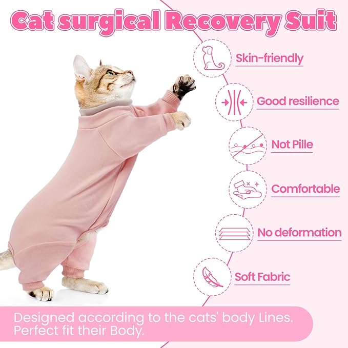Cat Hair Sticky Onesie, Prevent Hair Loss Cat Pajamas, Long Sleeves Anti-Licking & Skin Disease Recovery Suit for Cats, Sphynx Clothes Costumes Outfits for Pet