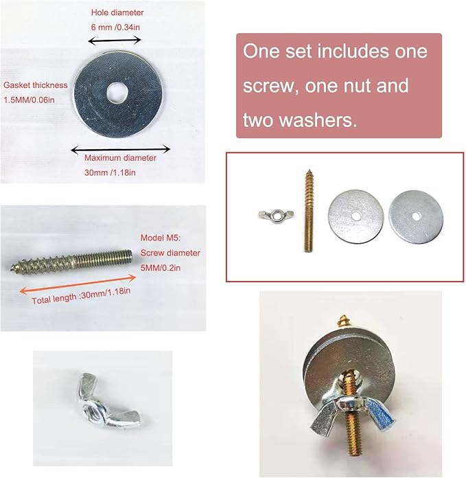 6 Set Wooden Parrot Perch Mount Screws Nuts Washer Kit Hardware for Natural Wood Bird Perch DIY Wood Birds Stand Branch Platform Playground Wild Grape Paw Grinding Stick Parakeet Cockatiel