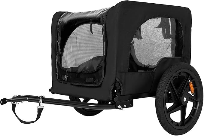 Heavy-Duty Dog Bike Trailer & Collapsible Pet Carrier for Bike with 16-Inch All-Terrain Wheels, Universal Hitch, Safety Flag & Weather-Resistant Design for Outdoor Adventures