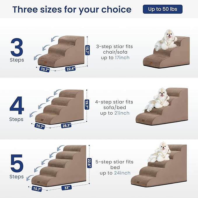 gogobunny Ramp Cat Dog Stairs for Beds, Cat Slope Stairs with Durable Waterproof Fabric Cover, Pet Steps for Old Large Dogs Climbing (Camel, 3-Step (22.4" D x 15.7" W x 15.7" H), 3)