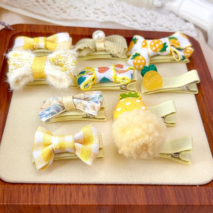 Light Yellow Dog Hair Clips and Rubber Bamds Small Dog Bows Cute Pet Grooming Accessories Alligator Clips Stay In Hair Barrettes Pineapple Hairpin Pet Headdress Bowknot Yorkie Puppy Maltese Girls Dogs