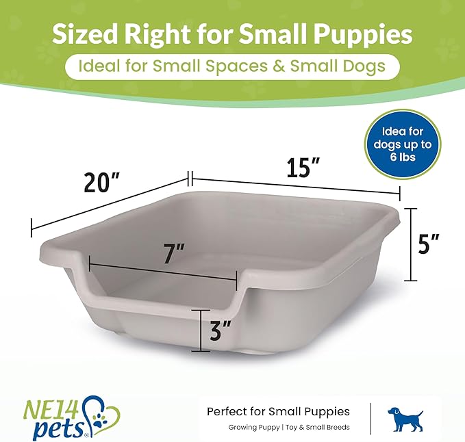 Dog Litter Box, Gray Color, Small Size, Durable & Pet Safe Puppy Litter Box, Indoor Open Top Entry Dog Litter Pan, Comfortable for Dogs, Great for Small Dogs up to 6 lbs (2 Pack)