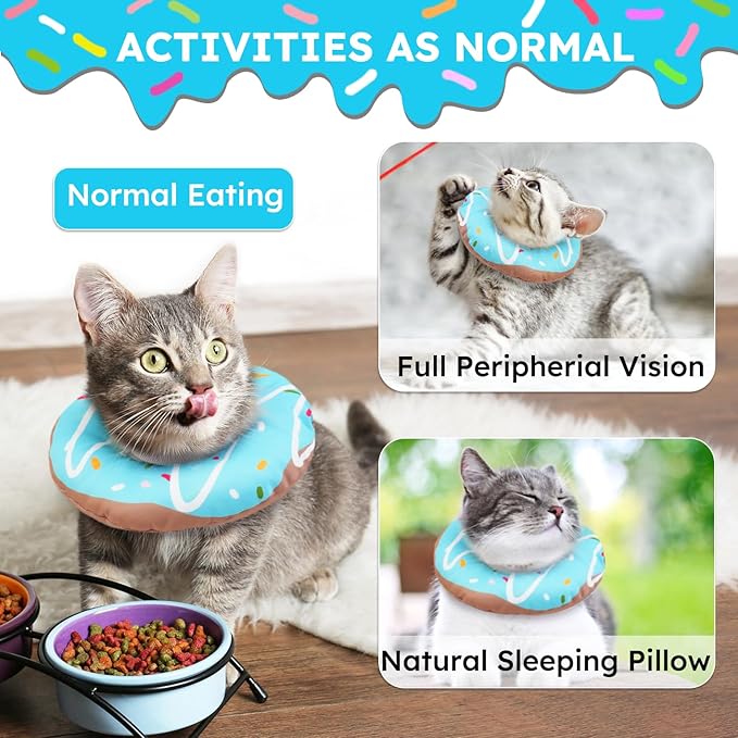 Cat Cone Collar Soft, Waterproof Cat Recovery Collars Spay Cones to Stop Licking Cute Donut E Collar After Surgery Anti-Lick Wound Healing Safety Elizabethan Collar for Kittens (Donut Blue, Large)