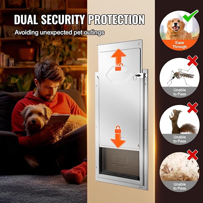 VEVOR Pet Door for Interior and Exterior Doors, Aluminum Frame, Metal Closing Panel and Lock, Strong and Durable Dog Door, Pet Door Suitable for Medium Dogs (White-Medium)
