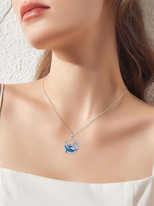 KZX Cat/Dog/Phoenix/Eagle/Whale/Shark/Puffin/Starfish/Chicken/Butterfly/Owl/Bee/Frog/Seahorse Necklace Sterling Silver Animal Pendant Jewelry Gift for Women