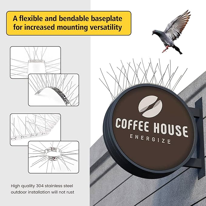 KKY 48 Pack Bird Spikes-13 inch Anti-Bird Nails Repellent Metal Deterant Spinners for Pigeon and Other Small Birds 51.9 Feet