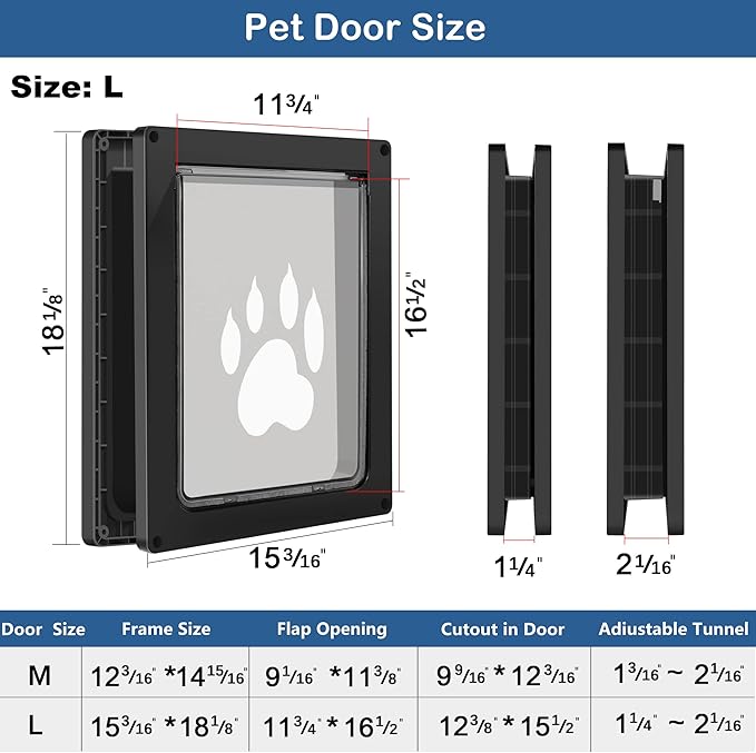 CEESC Large Dog Door for Pets Up to 100 lb, Weatherproof Pet Door for Cats and Dogs, Durable, Snap-in Closing Panel Included, Suitable for Interior and Exterior Doors (Large, Black)