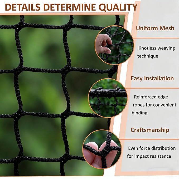 Safety Rope Net for Kids, Nylon Knotless Fence Net for Stairway Balcony Guard, Outdoor Terrace Decoration Pet Anti-Fall Rope Netting(Size:0.5Mx6M（1.64FTx19.68FT）,Color:Black)