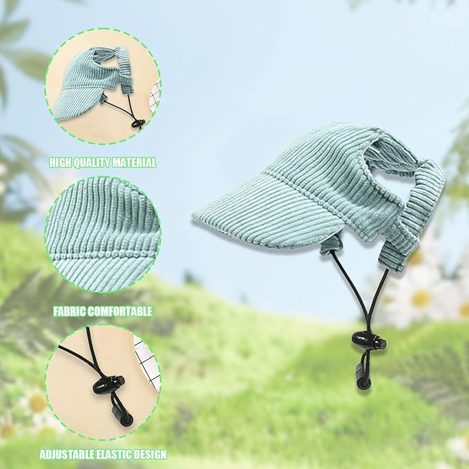 Dog Baseball Cap, Dog Cat Summer Beach Visor Hat with Ear Holes, Adjustable Puppy Sunbonnet Headdress (Green, Medium)