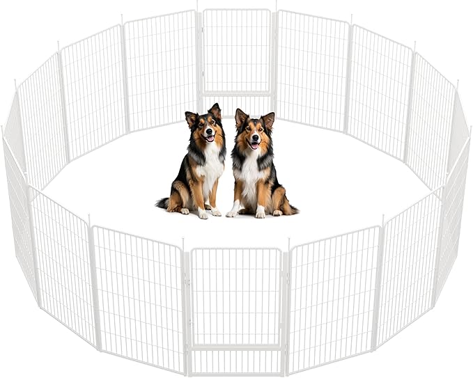 SunsGrove Dog Play Pen Indoors, 45 Inch 16 Panels Dog Playpen for Large Dogs, Easy Setup Anti-Rust Pet Fence, White