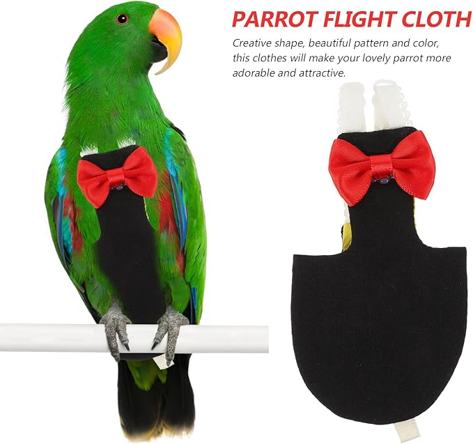 POPETPOP Washable Bird Diaper Suit Reusable Parrot Flight Clothes with Bow Adjustable Lightweight Breathable Nappies for Budgie Parakeet Pigeon
