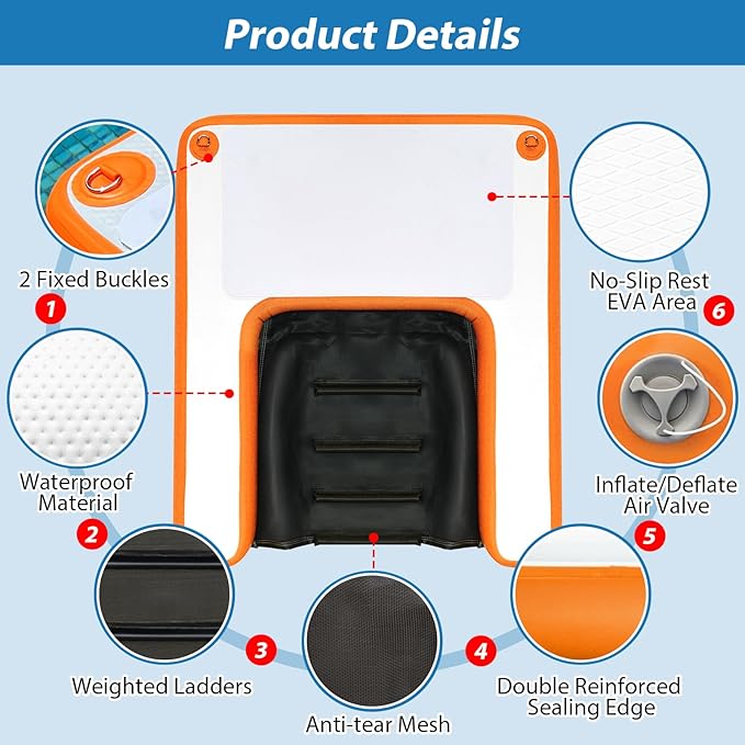 VOFiTNY Inflatable Dog Pool Ramp Portable Floating Ladder for Dogs, Puppy Docks, and Water Plank for Inground Pools and Lakes (4ft x 3.3ft x 4in, Orange)