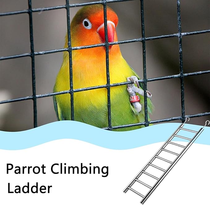 2Pack Stainless Steel Bird Ladders 9-Step Parrot Ladder Hanging Bird Cage Climbing Toys with Hooks Birds Exercise Toy for Parakeets, Parrots, Cockatoo，Rust-Resistant and Easy to Clean