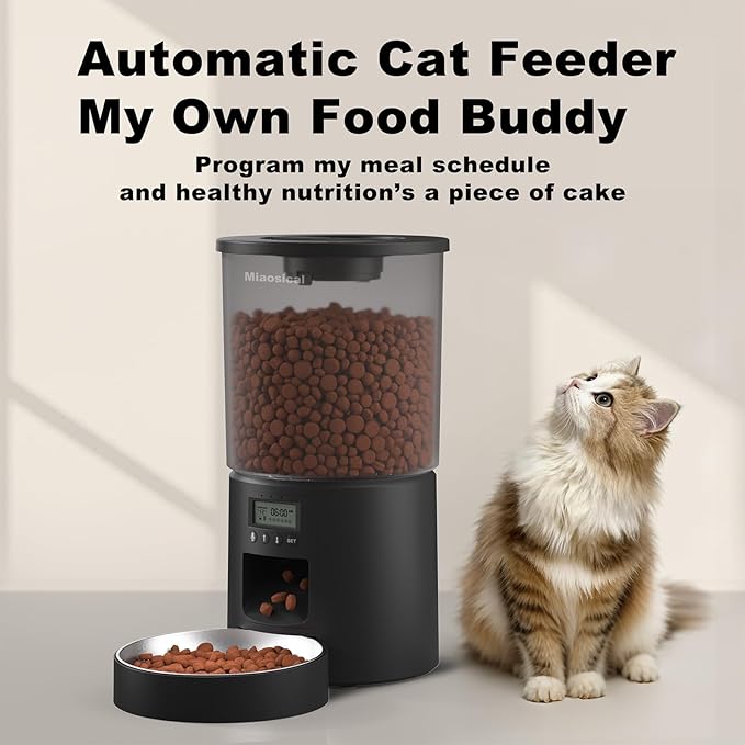Automated Cat Feeder,Clear 4.2L Dry Food Dispenser with Single Bowl,Programmable Timed Pet Feeder for Up to 6 Daily Meals,10-Second Voice Message & Dual Power Backup (Black, 4.2L Press Version)