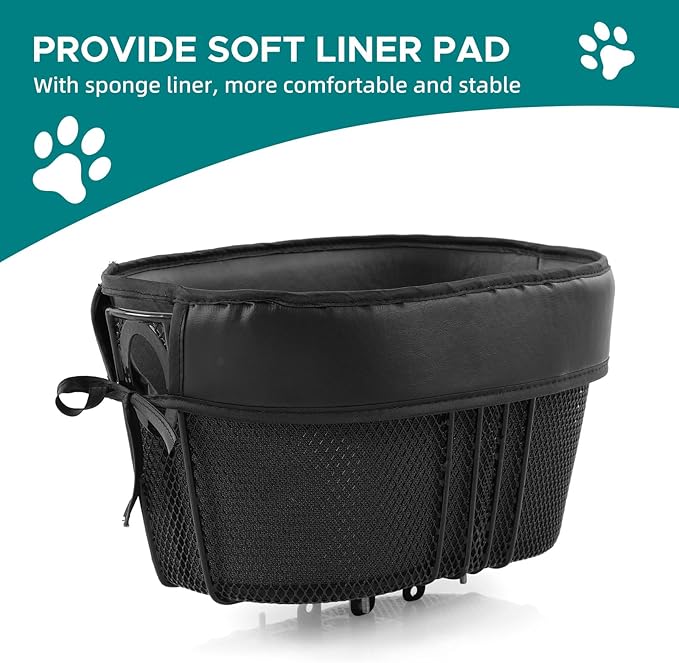doorslay Dog Bike Basket Mountain Bike Shopping Basket Portable Cat and Dog Carrier for Bike Front Crossbar with Sponge Liner Safety Strap (Black)