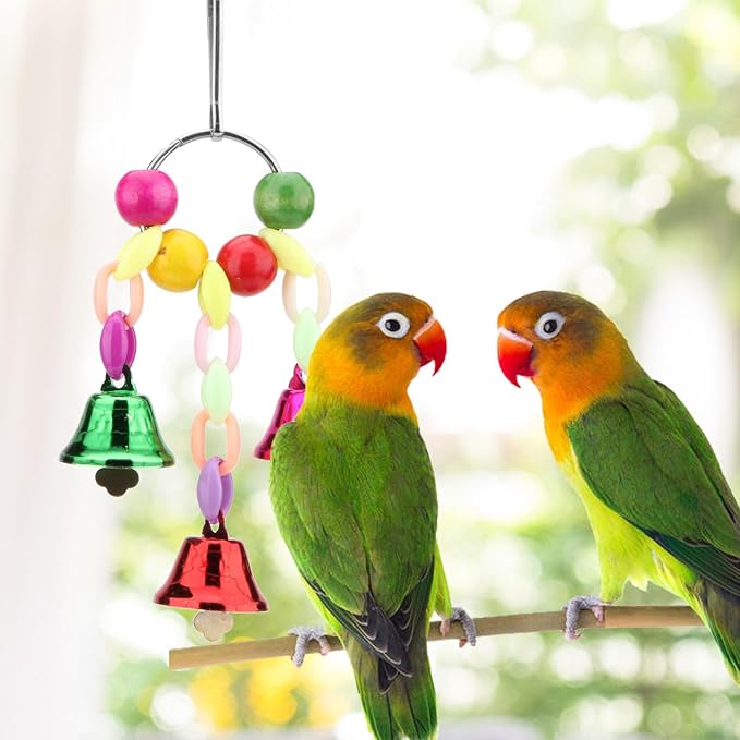 Hypeety Parrot Chew Toys Swing Colorful Bells Chandelier Bird Hanging Toy Parrot Cage Craft Toys Cages African Grey Conure Cockatiel Hanging Bell B