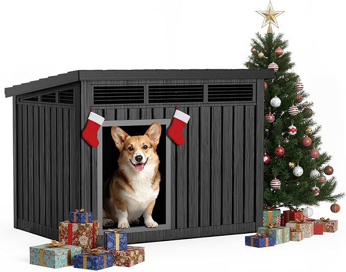 DRATO Dog House for Both Indoor and Outdoor with Weatherproof Roof Removable Floors for Medium to Large Dogs Interior Space (Black, Medium(32.2 * 25.12 * 24.13''))